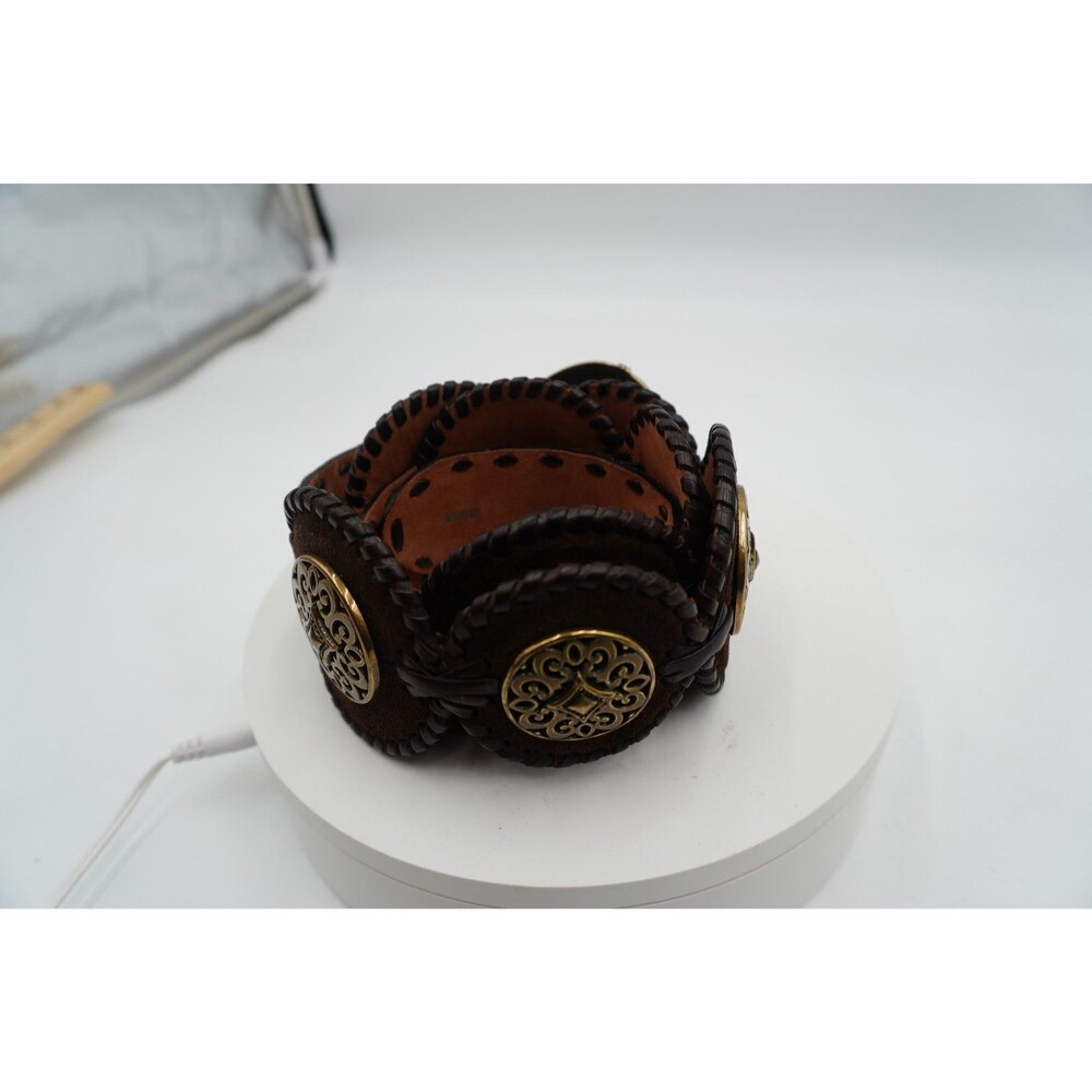 Brighton Brown Wide Suede Concho Belt Ornate Brass Medallions Western Cowgirl 3" - Picture 5 of 12